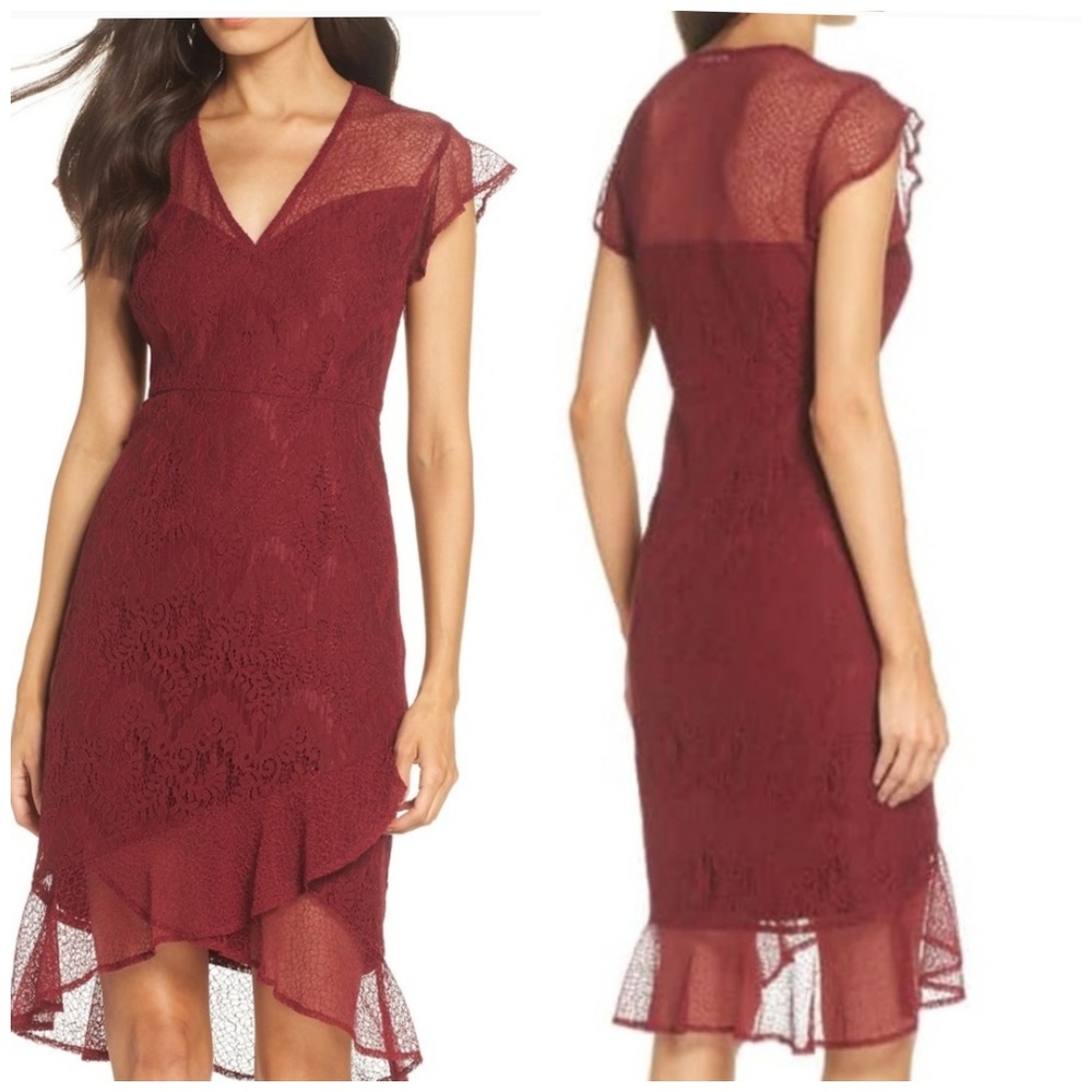 Chelsea28 Mix Lace Cascade Ruffle Elegant Dress